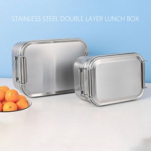 304 Stainless Steel Metal Bento Lunch Box With Double Layer And Two Capacity