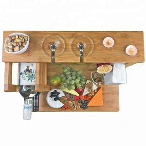 Multifunctional Cheese Board Bamboo Chopping Blocks with Wine Rack and Napkin