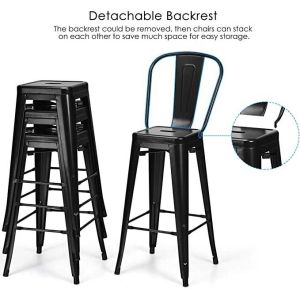 Restaurant High Bistro Table And Stools Outdoor Modern Black Metal Stackable
