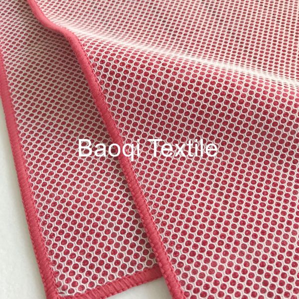 Red color size 16”100% poly microfiber cleaning cloth, tea towels dry water kitchen dish towels with white mesh