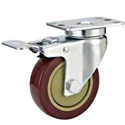 medium duty 4" rigid red polyrethane caster zinc plated, rigid PU castors from
