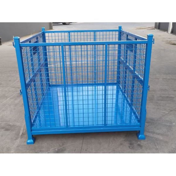 stackable folding steel container with mesh protection In blue color for
