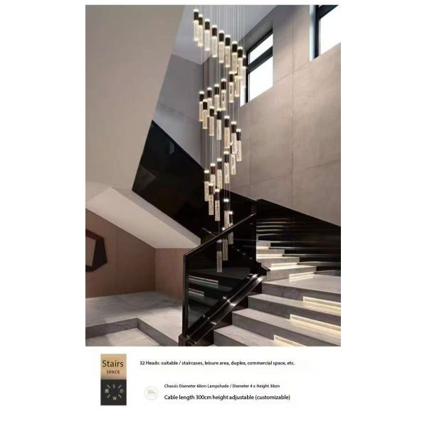 Beautiful Crystal Villa Rotating Staircase Pendant Light Modern Simple Hotel Living Room Duplex Chandelier Led Stair Light