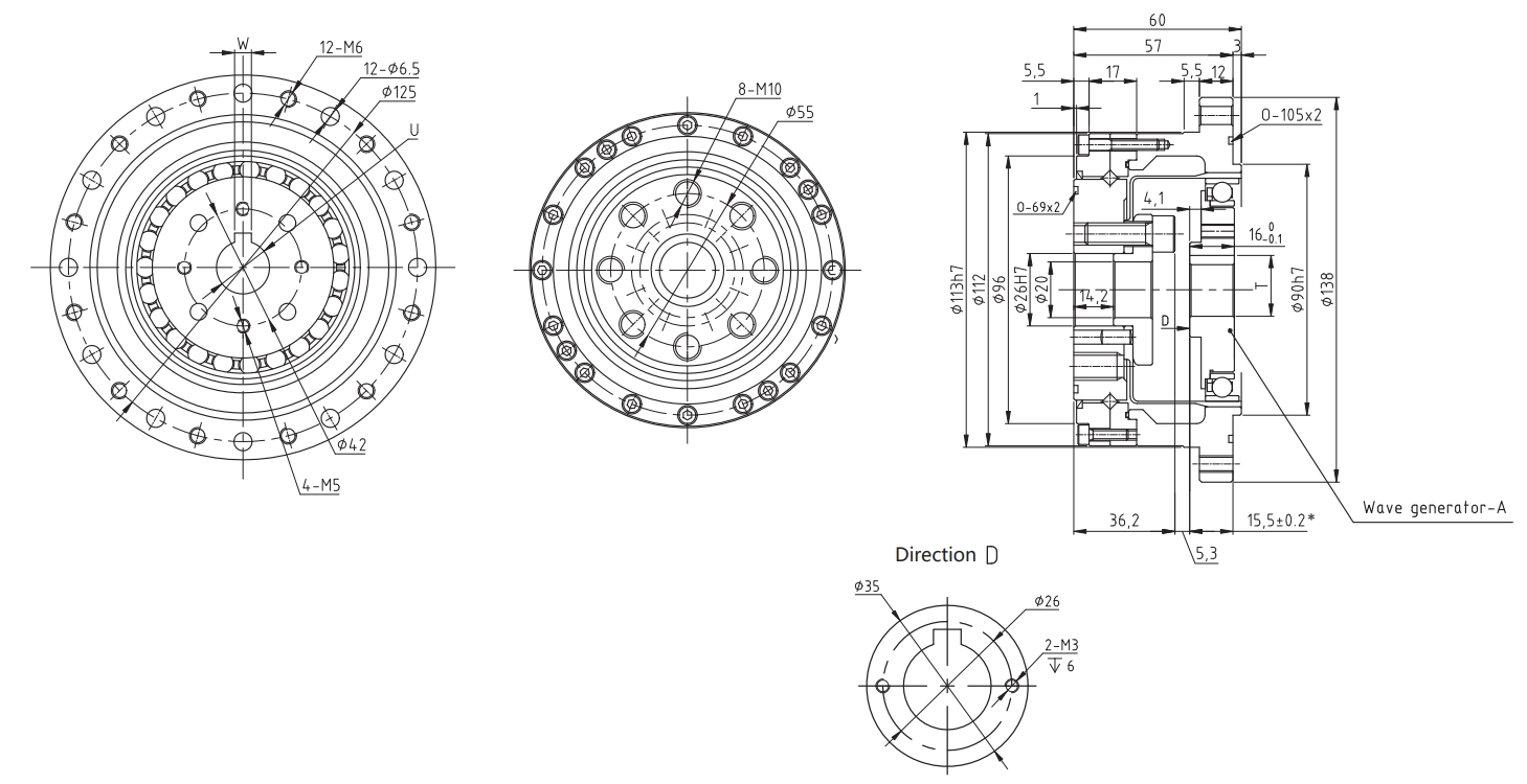 Light Weight 2.47kg Model 32 Strain Wave Reducer Low Backlash Harmonic Gear Units