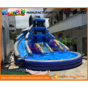 Dark Blue Outdoor Inflatable Water Slides Digital Printing For Kids And Adults