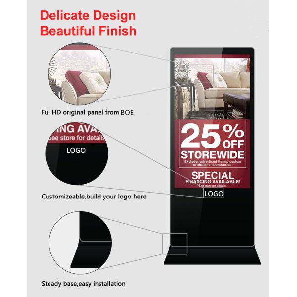 Indoor Touch Screen Advertising Displays Floor Stand Vertical Type 1920*1080P