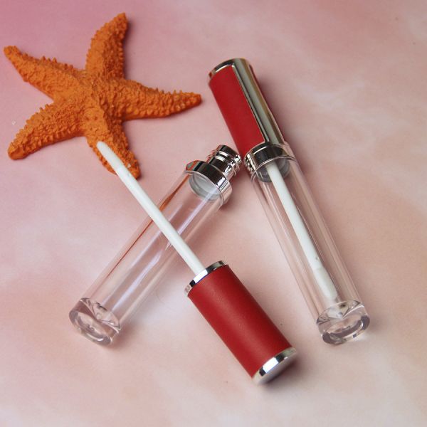 Quality OEM Red Cap 10ml Square Lip Gloss Tubes Bulk With Brush Tip for sale