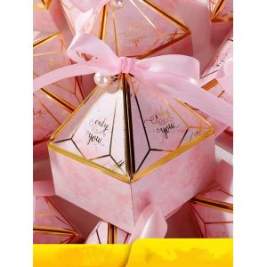 Pink European Type Fancy Paper Boxes Folding Food Candy Packaging For Wedding