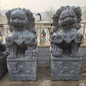 China Chinese Marble Stone Lion Statues Grey Plaza 120cm Stone Garden Animal Statues on sale