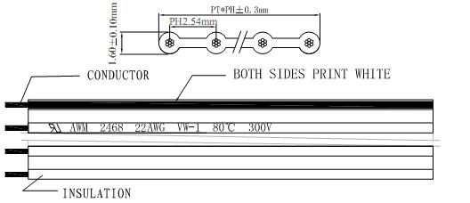 PVC Flat Ribbon Cable UL2468 #22AWG 10Pins 2.54mm Pitch