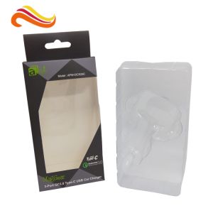 customized card board packaging box with clear PVC window paper hanger and