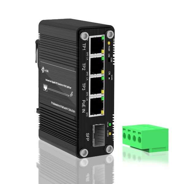 Quality Mini Industrial 3-Port 10/100/1000T + 1-Port 100/1000X SFP PD Switch with PoE Splitter Function for sale