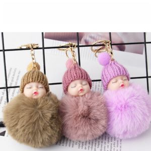 Silicone / Cotton Plush Keychain Toys Sleeping Baby Shape 12 * 7CM 40G