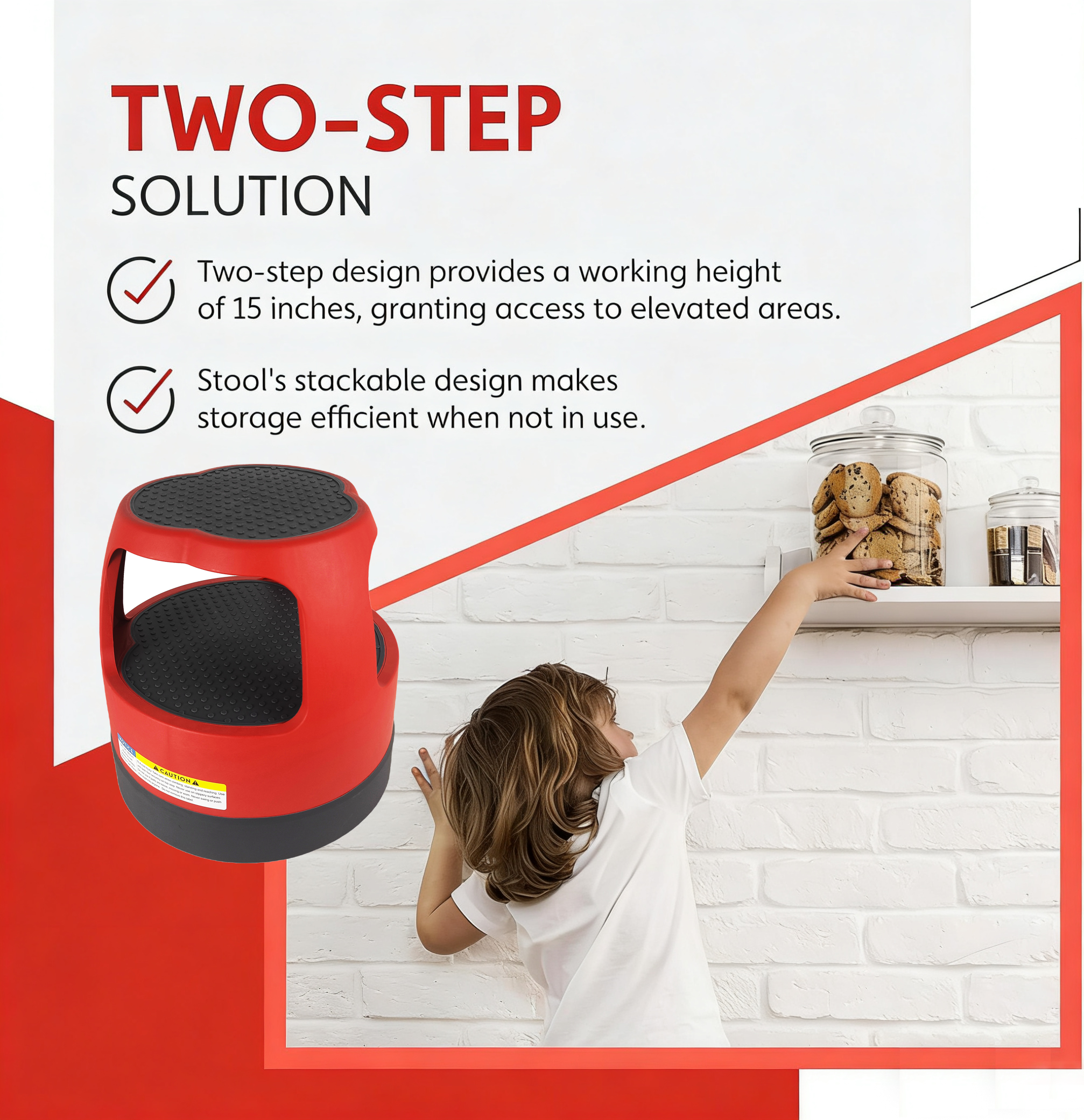 Round, 2-Step, 15", Step and Lock Wheels, 300 lb Capacity, Red