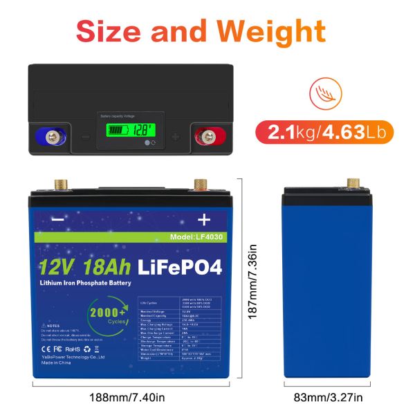 Lightweight 12V 18Ah Lifepo4 Battery Big Capacity Long Cycle Life 3 Years Warranty