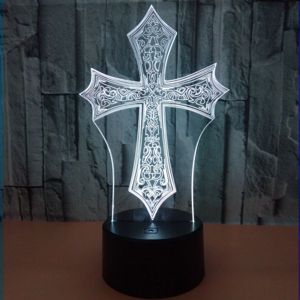 custom oem Islam Christian religion Cross 3D Night Light Touch Remote table lamp child gift