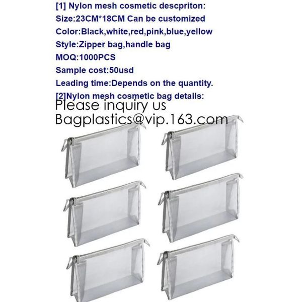 Mesh Bags Makeup Bags Cosmetic Travel Organizer Bags Mesh Zipper Pouch Pencil Case,Assorted Piped Pouches, bagease pac