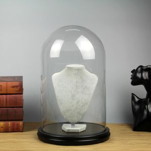 Wood Base D20*H40cm Borosilicate Glass Dome Display Cloche