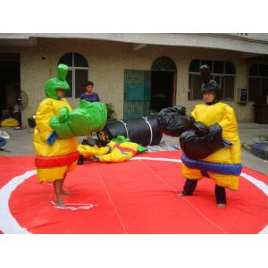 Inflatable Amusement Park With Hero Green And Black Sumo Suit For Ring Arena