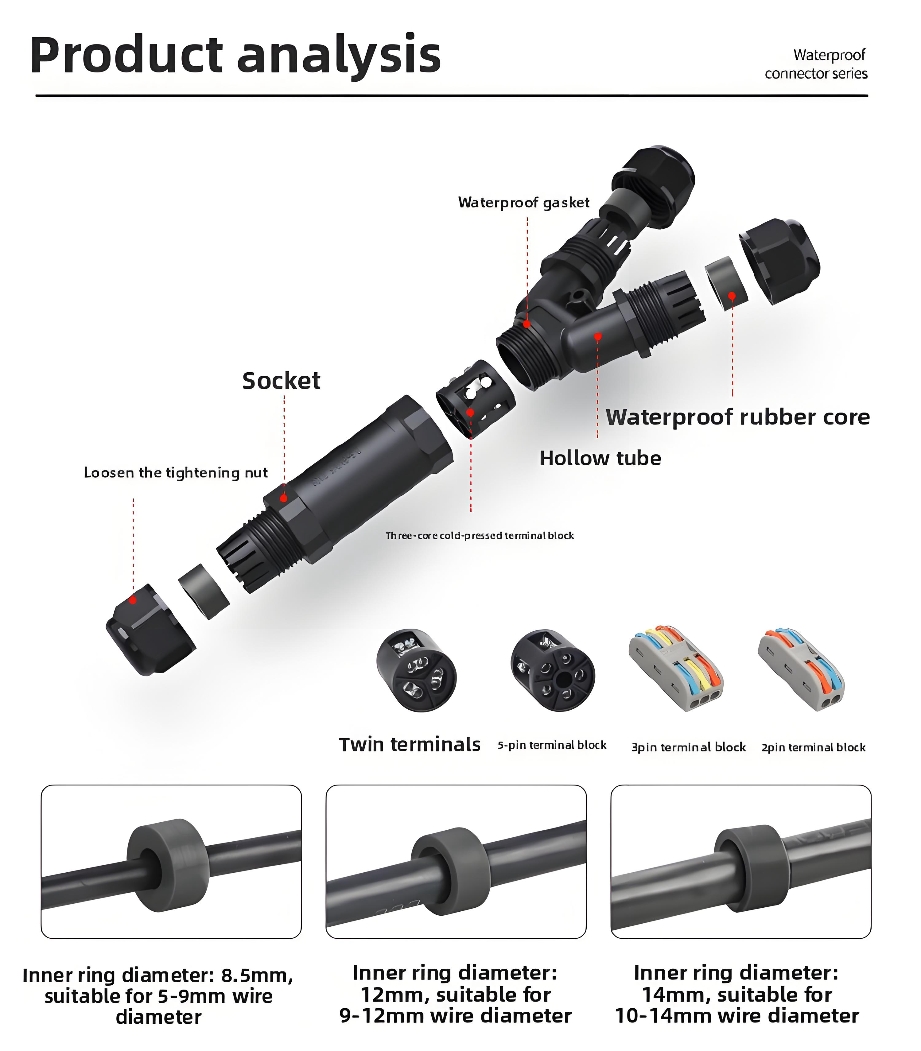 M25T Port 2Pin Waterproof Connector 1 in 2 out Feed Through Splitter