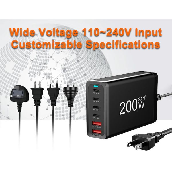 Wholesale GaN Tech Multi-port 200W Laptop Mobile Phone USB Desktop Fast Charger