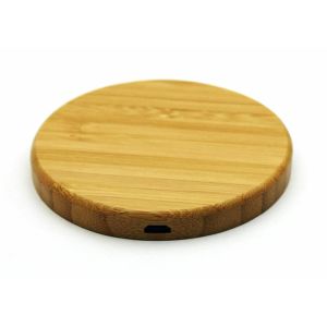 Wireless Charging Round Shape Power Bank Maple Wooden Bamboo Material