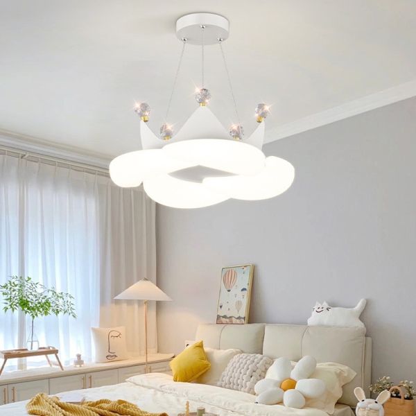 Nordic Cream Wind Children'S Room Lamp Crown LED Bedroom Pendant Light
