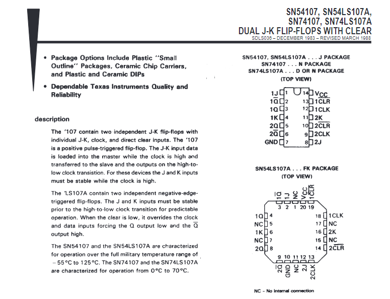 SN54107J Flip Flop Integrated Circuit Chip Element Bit