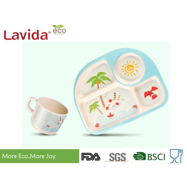 Unbreakable Bamboo Kids Tableware Eco - Friendly Summer Pattern Mug Spoon / Fork