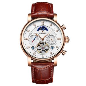 Automatic Mechanical Watch Leather Moon Phase With Diamond Crystal Mechanical