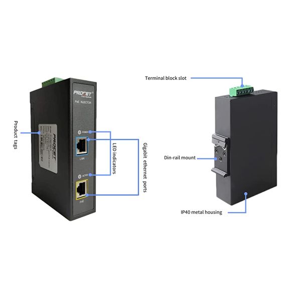 Boost Function Industrial PoE Injector With Din Rail Mounting Bracket