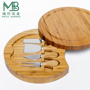 Multifunctional Bamboo Cheese Deli Cutting Board With 4 Knives For Kitchen