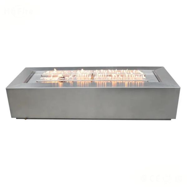 Quality Modern Patio Heating Rectangular Stainless Steel Linear Gas Fire Pit Table for sale