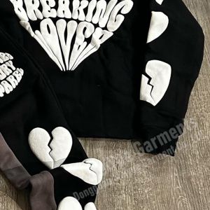 Custom Jogger Pullover Cropped Sweatsuit Acid Wash Hoodie 3d Puff Print Jogging