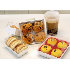 Baking Foods Paper Takeaway Containers With Plastic Lids Customized Logo