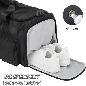 Large Capacity Black Weekender Overnight Bag Custom Travel Bag With Dry And Wet