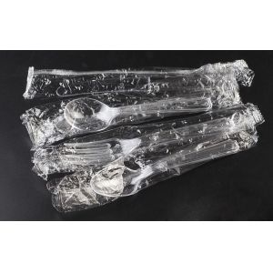 Disposable Plastic Strong Knife Fork & Napkin Cutlery Set Individually Wrapped
