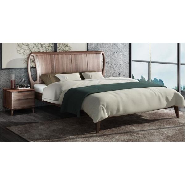 2017 New design of Fabric Upholstered headboard Bed by Walnut wood frame for Fashion Apartment bedroom furniture use