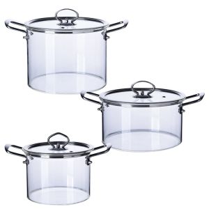Clear Double Ear Borosilicate Pyrex Glass Cooking Pots