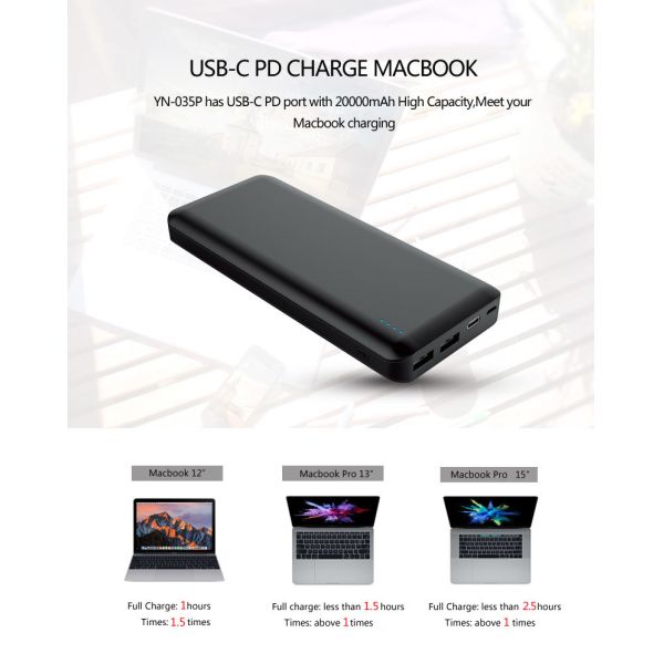 Hot selling Type C Power Bank PD 45W with ABS charge to Macbook ABS housing