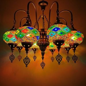 Colorful pendant lamp with handmade glass lampshade southeast antique turkish