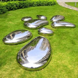 China Gnee Garden High Polished Pebble Shape Stainless Steel Sculpture For Lawn on sale