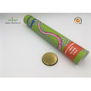 157G Art Paper Long Custom Cardboard Cylinder Tubes With Metal Tin Lid For Toy