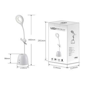 White Stepless Brightness Smart LED Table Lamp With Fan And Pen Holder