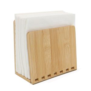 Bamboo Napkin Holder Adjustable Wood Storage Rack for Dining Room Picnic Kitchen