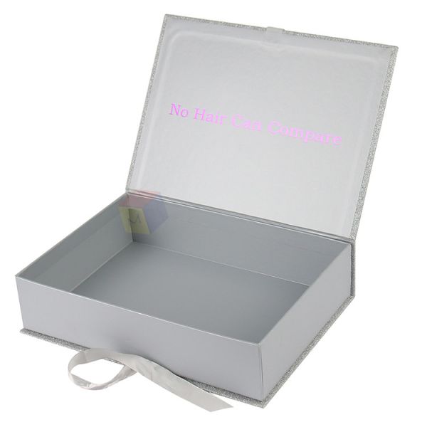Foil Logo Silver Glitter Paper Custom Wig Packaging Boxes Luxury With Ribbon Closure