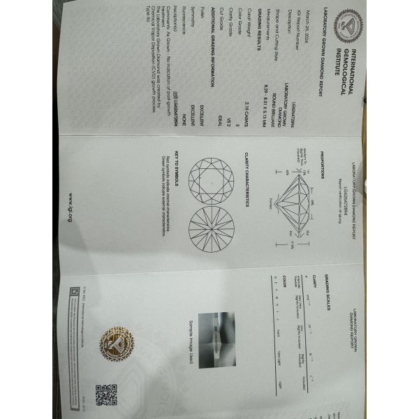 2.19 Carat E VS2 3EX CVD Lab Grown Diamond Round Shape
