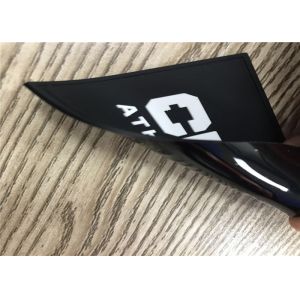 Embossed White Character With Black Background Soft PVC Patches With Sewing Line