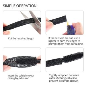 Black And Yellow Flexible PET Expandable Braided Sleeving Abrasion Resistant