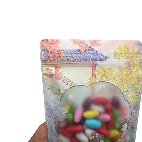Classical Pattern Plastic Customized Printed Stand Up Pouches With Window And Zip Lock For Food Packing